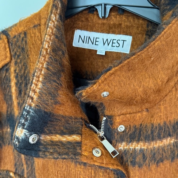 Nine West Burnt Orange & Black Plaid Teddy Jacket shacket EUC XL - Picture 2 of 16